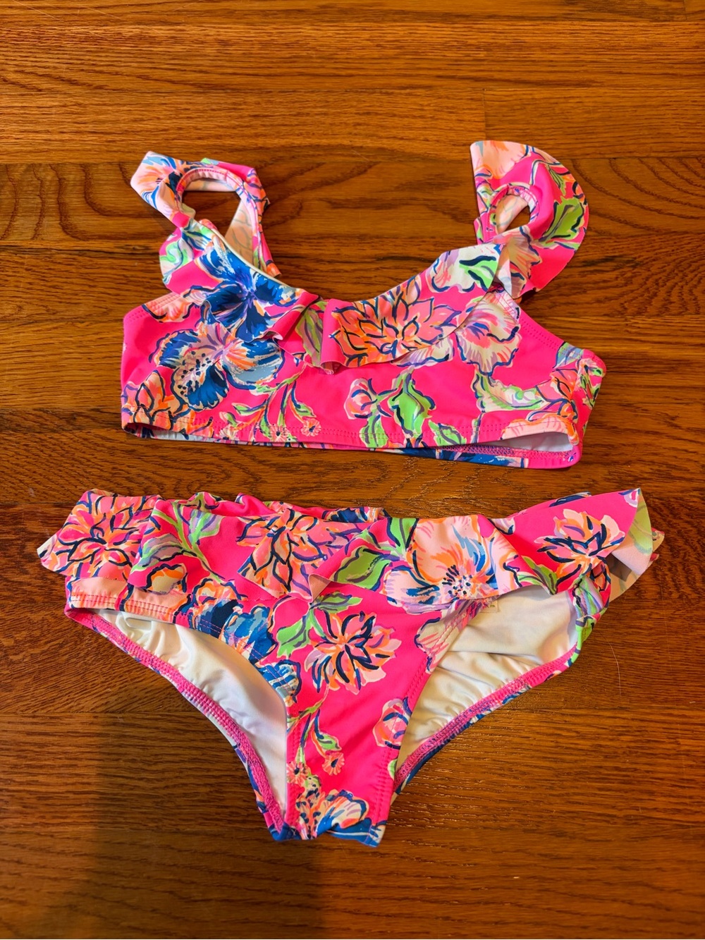 Lilly Pulitzer Girls' Pink Floral Ruffle Two-Piece Swim Set size 7